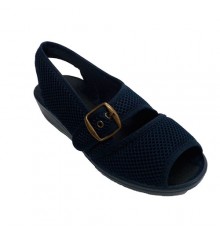 Sneakers fabric grid woman open toe and heel with buckle on instep Nevada in navy blue