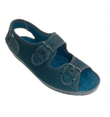 Mulher sapato muito ampla com fivelas no peito do pé e calcanhar Alberola em Azul-marinho