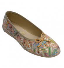 Zapatillas mujer tipo manoletinas con lazo pinceladas de colores Alberola en beig