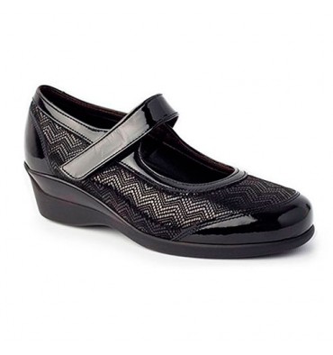 Velcro mary jane shoe pharmacy woman WIDTH 16 lycra instep Calzafarma in black