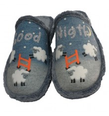 Women's slippers open behind sheep drawing AndinasN in blue