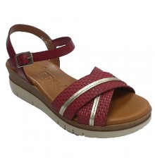 Women's sandal with crossed straps buckle RA-EL in red