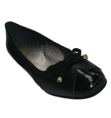 Manoletinas combined type shoes in leather and patent Roldán in black