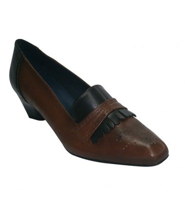 Sport shoe medium heel high upper with fringe Pomares Vazquez in medium brown