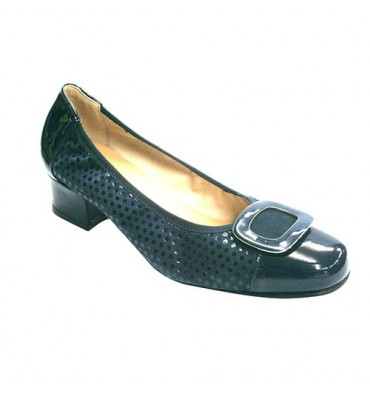 patent leather and nubuck combined manoletinas Roldán in navy blue